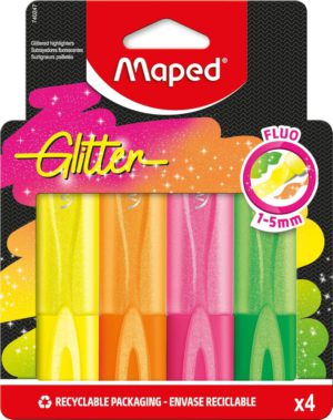 FLUO GLITTER HIGHLIGHTERS x 4, Pens & Pencils